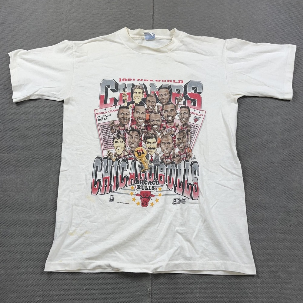 Vintage Chicago Bulls Shirt Mens Medium White NBA Basketball Champs Salem 90s - Picture 1 of 15